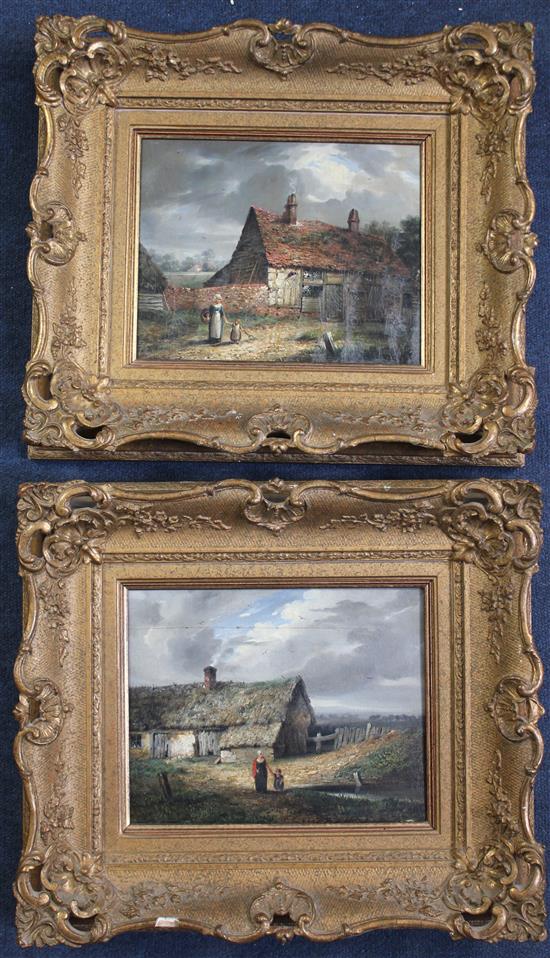 19th century English School Studies of figures beside cottages, 7.5 x 9.5in.